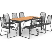 vidaXL 9-tlg. Garten-Essgruppe PVC Rattan Schwarz und Braun