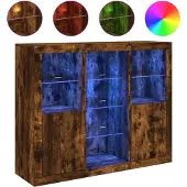 vidaXL Sideboards mit LED-Leuchten 3 Stk. Räuchereiche Holzwerkstoff