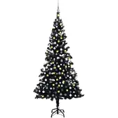 vidaXL Künstlicher Weihnachtsbaum Beleuchtung & Kugeln Schwarz 210 cm
