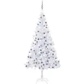 vidaXL Künstlicher Weihnachtsbaum mit Beleuchtung Kugeln L 240 cm Weiß