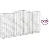 vidaXL Gabionen mit Hochbogen 15Stk. 400x50x200/220cm Verzinktes Eisen