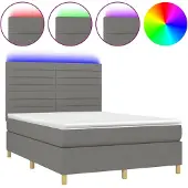 vidaXL Boxspringbett mit Matratze & LED Dunkelgrau 140x200 cm Stoff