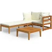 vidaXL 3-tlg. Garten-Lounge-Set mit Cremeweißen Kissen Massivholz Akazie