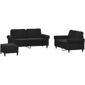 vidaXL 3-tlg. Sofagarnitur mit Kissen Schwarz Samt