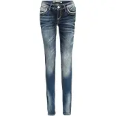 Cipo & Baxx WD256 Damen Slim-Fit-Jeans mit bestickten Taschen in