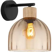 Globo Lighting Wandleuchte, Metall, schwarz matt, Glas amber, Holz, H 24 cm