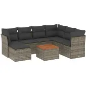 vidaXL 8-tlg. Garten-Sofagarnitur mit Kissen Grau Poly Rattan