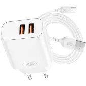 XO , Dual-Port USB-A Netzladegert 12W und Universelles Micro-USB Kabel, Wei