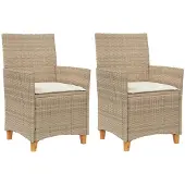 vidaXL Gartenstühle mit Kissen 2 Stk. Beige Poly Rattan Massivholz