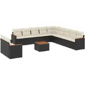 vidaXL 12-tlg. Garten-Sofagarnitur mit Kissen Schwarz Poly Rattan
