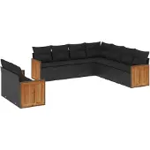 vidaXL 9-tlg. Garten-Sofagarnitur mit Kissen Schwarz Poly Rattan