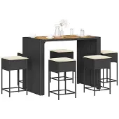 vidaXL 7-tlg. Gartenbar-Set mit Kissen Schwarz Poly Rattan