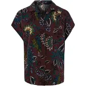 Zero Klassische Bluse "Bluse kurzarm mit Print", Damen, Gr. 38, braun (braun, petrol), Obermaterial: 60% Viskose CV. 40% Baumwolle CO., Blusen Klassische Bluse