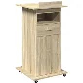 vidaXL Rednerpult mit Rollen & Schublade Sonoma-Eiche 55x55x107 cm