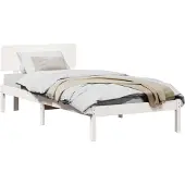 vidaXL Bettrahmen mit Kopfteil Weiß 90 x 190 cm Massives Kiefernholz