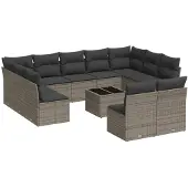 vidaXL 12-tlg. Garten-Sofagarnitur mit Kissen Grau Poly Rattan