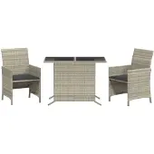 vidaXL 3-tlg. Bistro-Set mit Kissen Hellgrau Poly Rattan