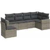 vidaXL 6-tlg. Garten-Sofagarnitur mit Kissen Grau Poly Rattan
