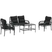 vidaXL 4-tlg. Garten-Sofagarnitur mit Kissen Schwarz Poly Rattan