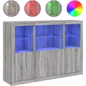 vidaXL Sideboards mit LED-Leuchten 3 Stk. Grau Sonoma Holzwerkstoff