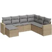 vidaXL 7-tlg. Garten-Sofagarnitur mit Kissen Beige Poly Rattan