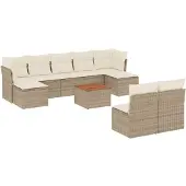 vidaXL 10-tlg. Garten-Sofagarnitur mit Kissen Beige Poly Rattan