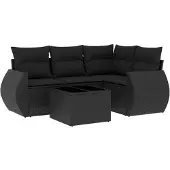 vidaXL 5-tlg. Garten-Sofagarnitur mit Kissen Schwarz Poly Rattan