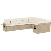 vidaXL 9-tlg. Garten-Sofagarnitur mit Kissen Beige Poly Rattan
