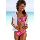 LASCANA Bügel-Bikini-Top "Malia", Damen, Gr. 38, Cup E, rot (rot bedruckt), Microfaser, Microfaser, Polyamid, bedruckt, floral, Bikini-Oberteile Bügel-Bikini-Top, mit tropischem Print
