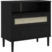 vidaXL Sideboard SENJA Rattan-Optik Schwarz 80x40x80 cm Kiefernholz