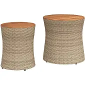 vidaXL Garten-Beistelltische 2 Stk. mit Holzplatte Beige Poly Rattan