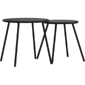 vidaXL Garten-Couchtisch 2 Stk. Rund Schwarz Pulverbeschichteter Stahl