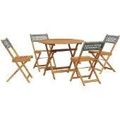 vidaXL 5-tlg. Garten-Essgruppe Grau Poly Rattan und Massivholz