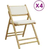 vidaXL Bistrostühle 4 Stk. Klappbar mit Cremeweißen Kissen Bambus