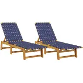 vidaXL Sonnenliegen 2 Stk. Dunkelblau Massivholz Akazie und Stoff