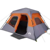 vidaXL Familienzelt 6 Personen Grau Orange Quick Release Wasserdicht