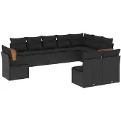 vidaXL 10-tlg. Garten-Sofagarnitur mit Kissen Schwarz Poly Rattan