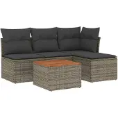 vidaXL 5-tlg. Garten-Sofagarnitur mit Kissen Grau Poly Rattan