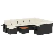 vidaXL 11-tlg. Garten-Sofagarnitur mit Kissen Schwarz Poly Rattan