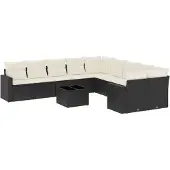 vidaXL 11-tlg. Garten-Sofagarnitur mit Kissen Schwarz Poly Rattan