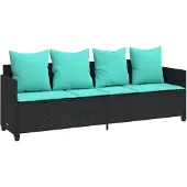 vidaXL Sonnenliege mit Kissen Schwarz Poly Rattan