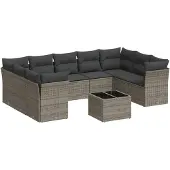 vidaXL 10-tlg. Garten-Sofagarnitur mit Kissen Grau Poly Rattan