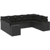 vidaXL 9-tlg. Garten-Sofagarnitur mit Kissen Schwarz Poly Rattan