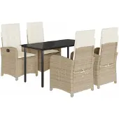 vidaXL 5-tlg. Garten-Essgruppe mit Kissen Beige Poly Rattan