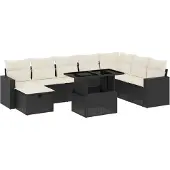 vidaXL 9-tlg. Garten-Sofagarnitur mit Kissen Schwarz Poly Rattan