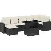 vidaXL 8-tlg. Garten-Sofagarnitur mit Kissen Schwarz Poly Rattan