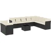 vidaXL 11-tlg. Garten-Sofagarnitur mit Kissen Schwarz Poly Rattan
