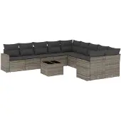 vidaXL 11-tlg. Garten-Sofagarnitur mit Kissen Grau Poly Rattan