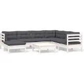 vidaXL 8-tlg. Garten-Lounge-Set mit Kissen Weiß Kiefer Massivholz