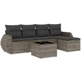 vidaXL 6-tlg. Garten-Sofagarnitur mit Kissen Grau Poly Rattan